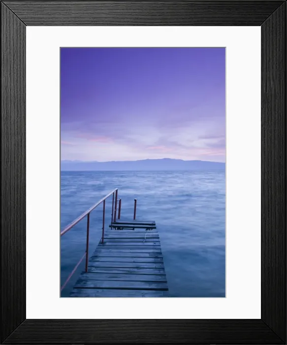 Framed Print : Macedonia, Ohrid, Lake Ohrid, Small Pier at Dusk Framed Print : Macedonia, Ohrid, Lake Ohrid, Small Pier at Dusk