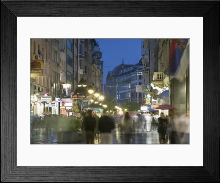 Framed Print : Serbia, Belgrade, Evening pedestrian traffic on Knez Mihailova Street Framed Print : Serbia, Belgrade, Evening pedestrian traffic on Knez Mihailova Street