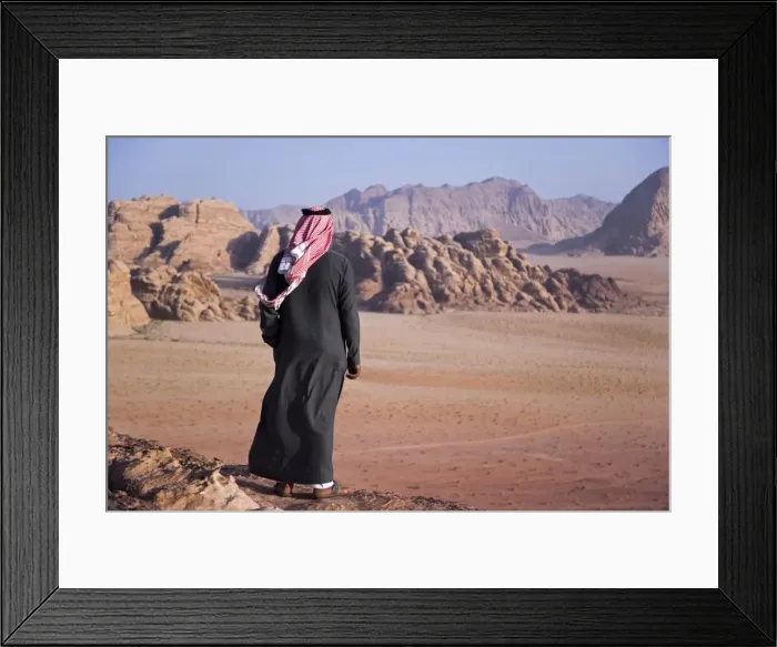 Framed Print : A local bedouin man looks out over Wadi Rum, Jordan (MR)