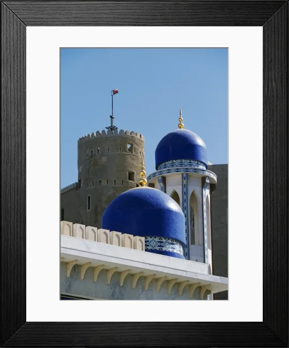 Framed Print : The ornate domes and minaret of the Khor Mosque contrast Framed Print : The ornate domes and minaret of the Khor Mosque contrast