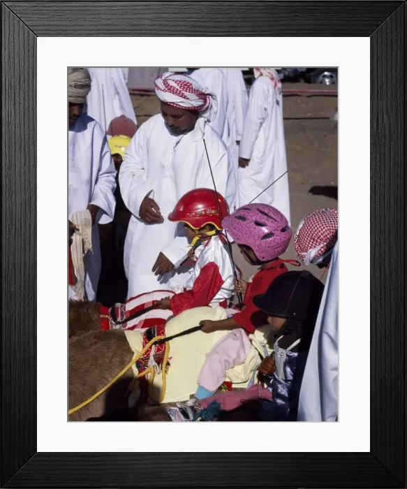 Framed Print : Jockeys wait in line on their mounts ready to be lead Framed Print : Jockeys wait in line on their mounts ready to be lead