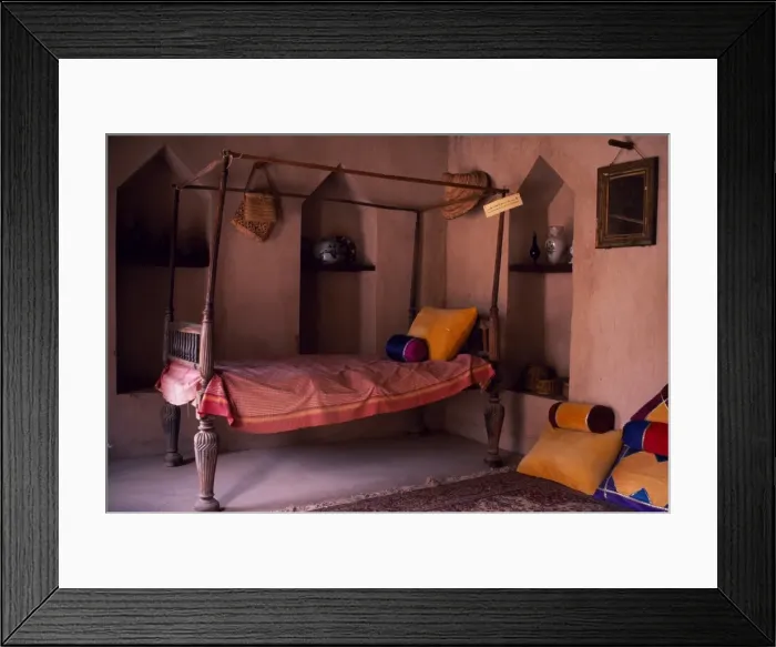 Framed Print : A four-poster bed in a girls bedroom in Nakhl Framed Print : A four-poster bed in a girls bedroom in Nakhl