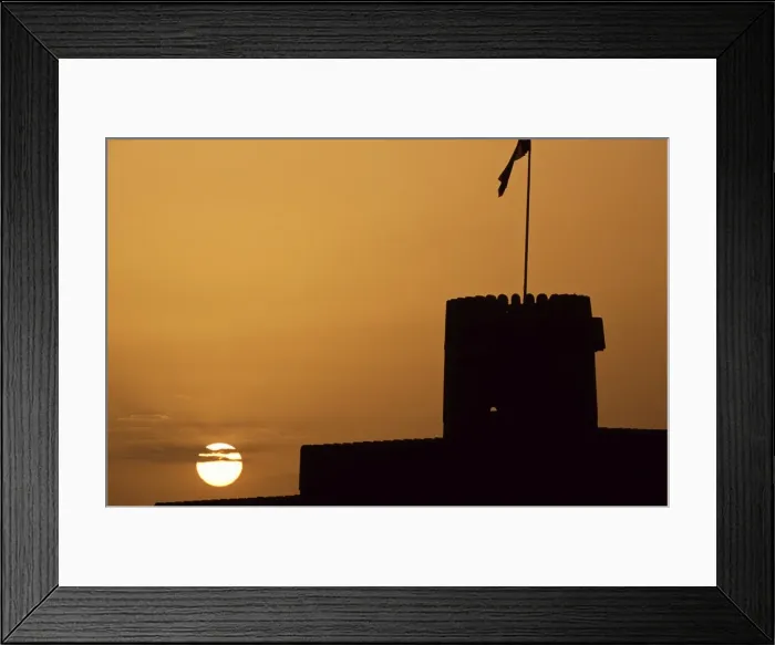 Framed Print : Silhouette of one of the towers of Ras al Hadd Castle at sunset Framed Print : Silhouette of one of the towers of Ras al Hadd Castle at sunset