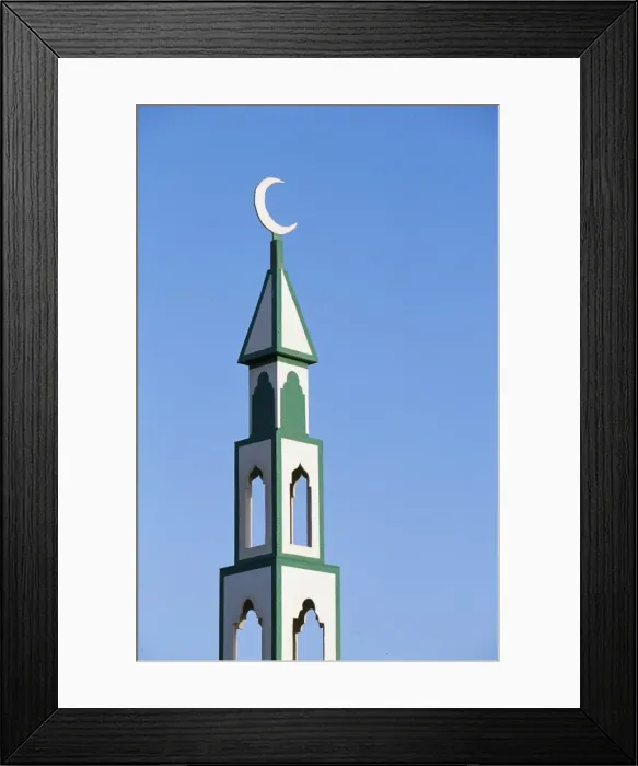 Framed Print : The Crescent and short spire on top of a small wooden Framed Print : The Crescent and short spire on top of a small wooden