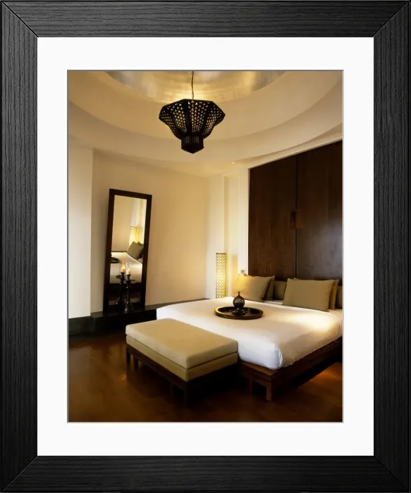 Framed Print : The bedroom of a suite in the Chedi Hotel
