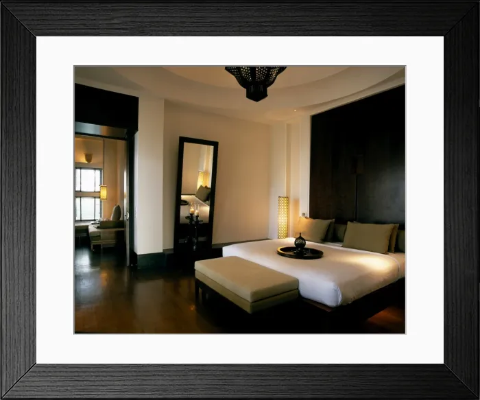 Framed Print : The bedroom of a suite in the Chedi Hotel Framed Print : The bedroom of a suite in the Chedi Hotel