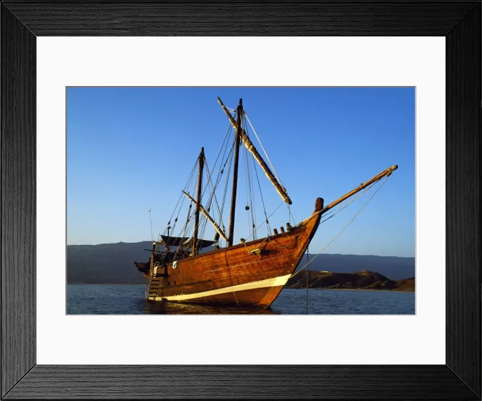 Framed Print : The khotiya-type dhow Sanjeeda at anchor off Mirbat, Oman