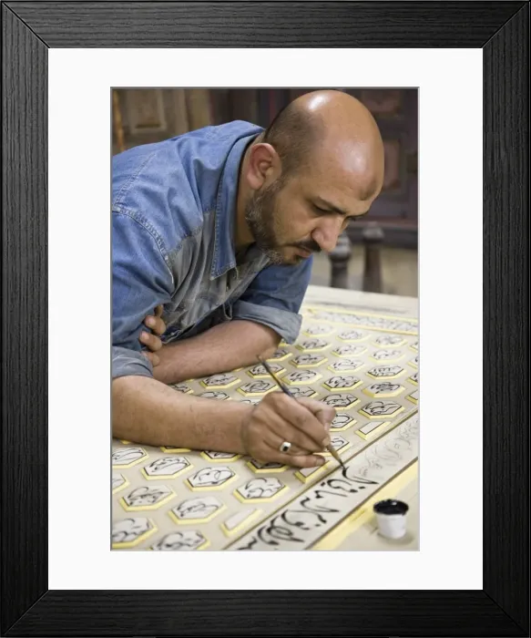 Framed Print : A craftsman restores a traditional house in Damascus Framed Print : A craftsman restores a traditional house in Damascus