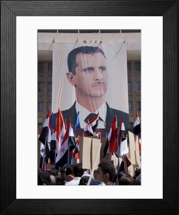 Framed Print : Supporters at a rally in downtown Damascus endorsing Framed Print : Supporters at a rally in downtown Damascus endorsing