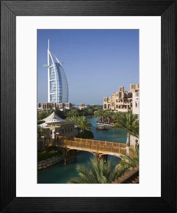 Framed Print : UAE, Dubai, Burj al Arab Hotel from the Madinat Jumeirah Complex Framed Print : UAE, Dubai, Burj al Arab Hotel from the Madinat Jumeirah Complex