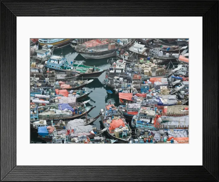 Framed Print : UAE, Dubai, Deira, Aerial View of Dhow Wharves Framed Print : UAE, Dubai, Deira, Aerial View of Dhow Wharves