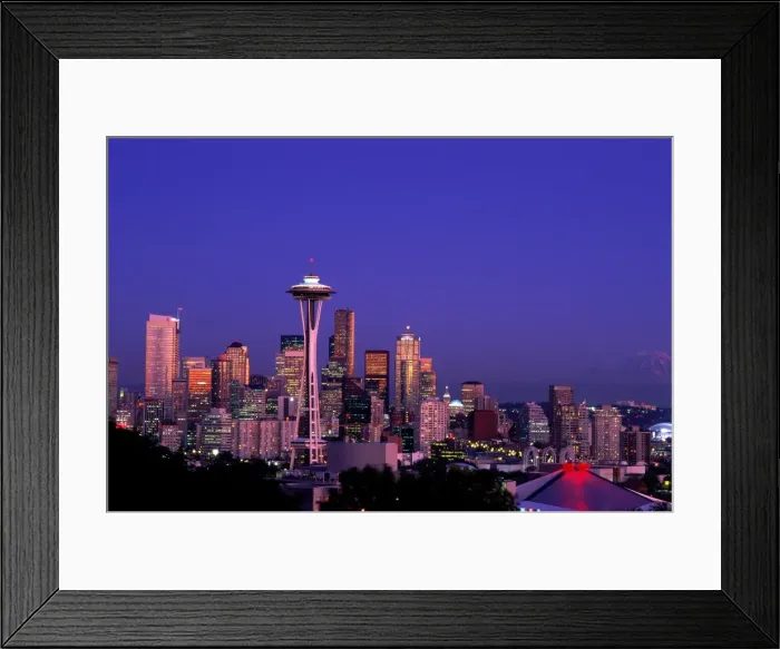 Framed Print : City Skyline & Space Needle / Mount Rainier in Background Framed Print : City Skyline & Space Needle / Mount Rainier in Background
