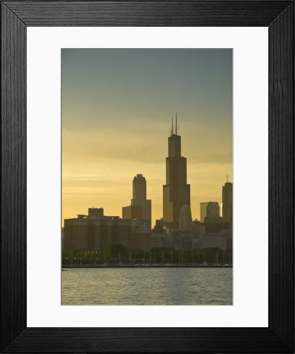 Framed Print : Illinois, Chicago, Lake Michigan and Skyline including Sears Tower Framed Print : Illinois, Chicago, Lake Michigan and Skyline including Sears Tower
