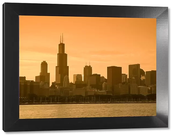 Illinois, Chicago, Lake Michigan and Skyline including Sears Tower