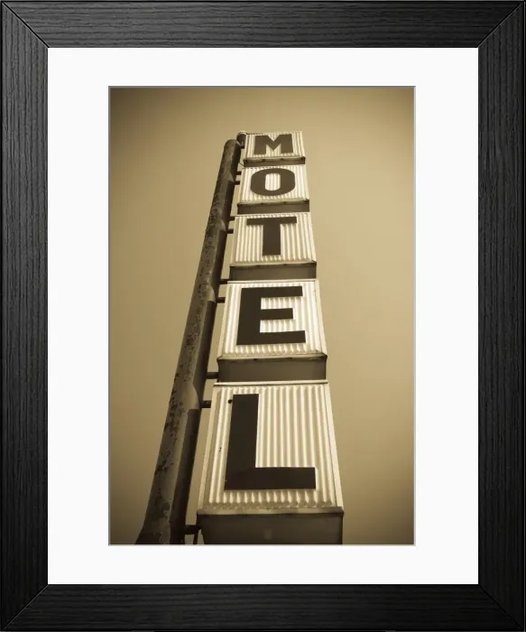 Framed Print : USA, Illinois, Route 66, Broadwell, Old Motel sign Framed Print : USA, Illinois, Route 66, Broadwell, Old Motel sign