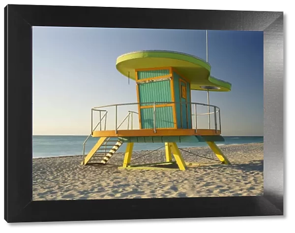 Lifeguard hut on beach, South Beach, Miami Beach, Miami, Florida, USA