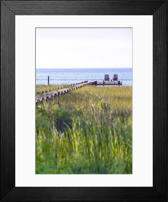 Framed Print : Wooden pier and chairs, Apalachicola Bay, Florida Panhandle, USA Framed Print : Wooden pier and chairs, Apalachicola Bay, Florida Panhandle, USA