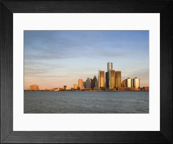 Framed Print : City Skyline along Detroit River, Detroit, Michigan, USA Framed Print : City Skyline along Detroit River, Detroit, Michigan, USA