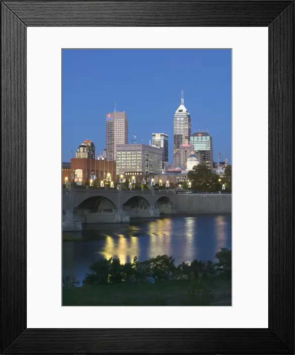 Framed Print : City Skyline & White River, Indianapolis, Indiana, USA