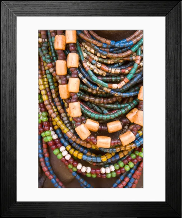 Framed Print : Colourful beads worn by a woman of the Galeb tribe Framed Print : Colourful beads worn by a woman of the Galeb tribe