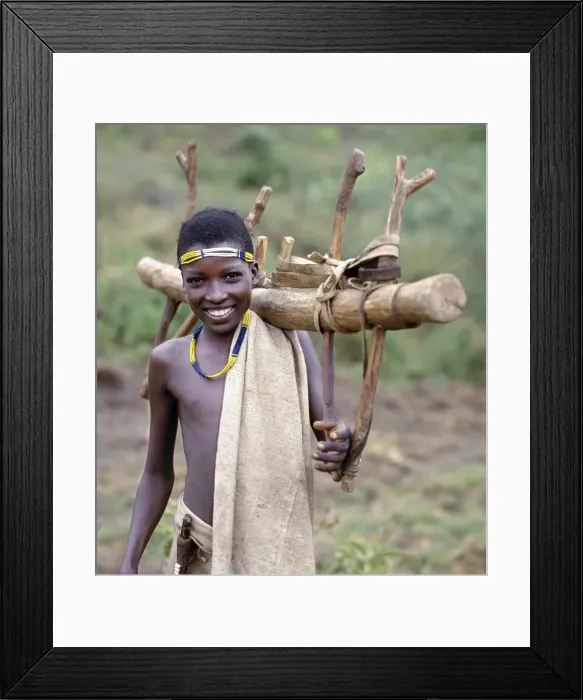 Framed Print : A Konso youth of southwest Ethiopia carries home a Framed Print : A Konso youth of southwest Ethiopia carries home a