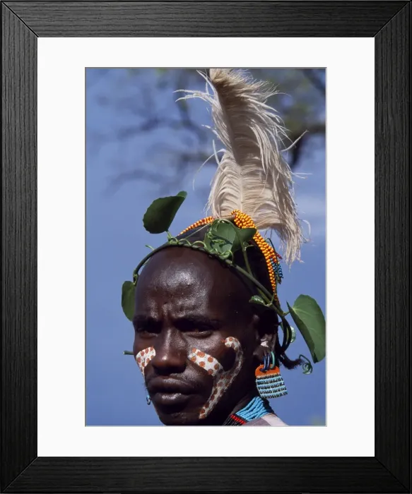 Framed Print : Hamar men paint themselves with white chalk and ochre Framed Print : Hamar men paint themselves with white chalk and ochre