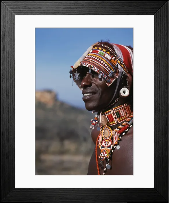 Framed Print : Elaborate headdress and body adornments worn by Samburu moran Framed Print : Elaborate headdress and body adornments worn by Samburu moran