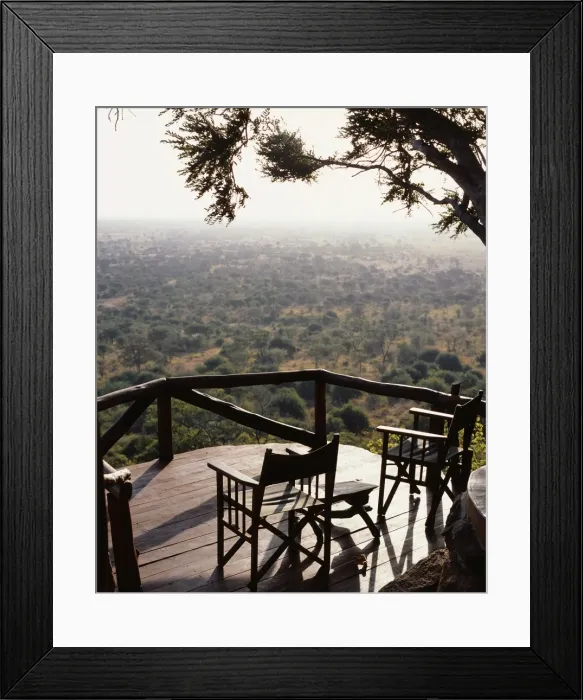 Framed Print : Deck of bedroom (No1) at Elsas Kopje looks out over Meru Framed Print : Deck of bedroom (No1) at Elsas Kopje looks out over Meru
