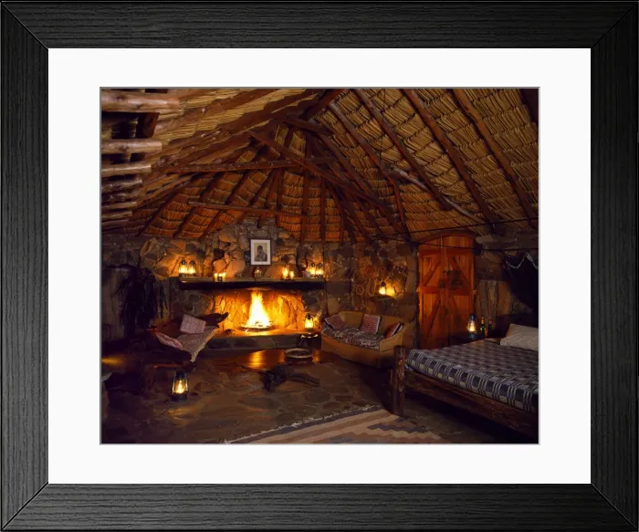 Framed Print : Bedroom at Sabuk, lit by lanterns & candles at night Framed Print : Bedroom at Sabuk, lit by lanterns & candles at night