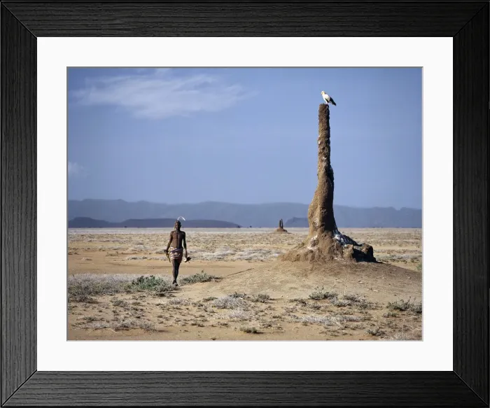 Framed Print : A Turkana man strides purposefully across the treeless Framed Print : A Turkana man strides purposefully across the treeless