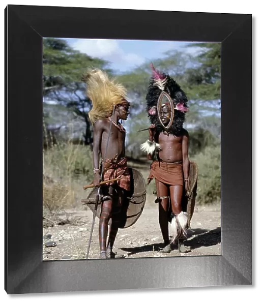 Two Msai warriors in full regalia