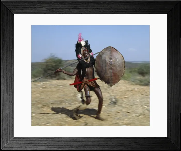 Framed Print : A Msai warrior in full battle cry Framed Print : A Msai warrior in full battle cry
