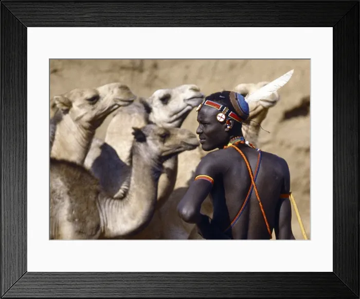 Framed Print : A Pokot warrior with a traditional blue clay hairstyle
