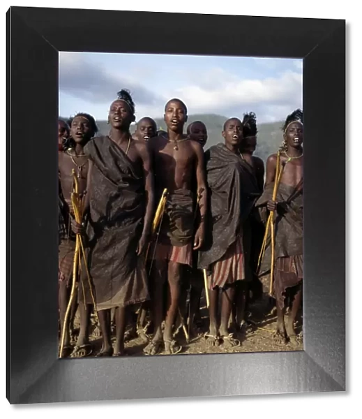 Samburu initiates sing during the month after their circumcision