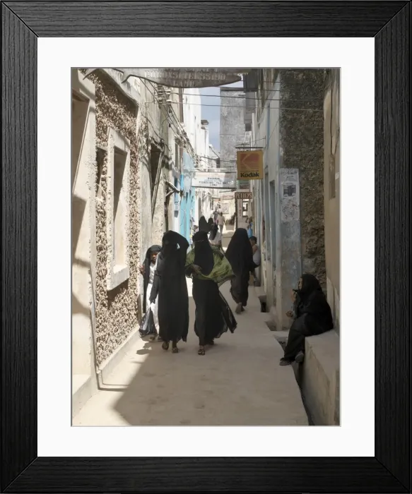 Framed Print : One of the narrow shopping streets in Lamu town