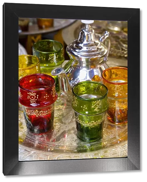 Moroccan silver teapot & glasses, The Souq, Marrakech, Morocco
