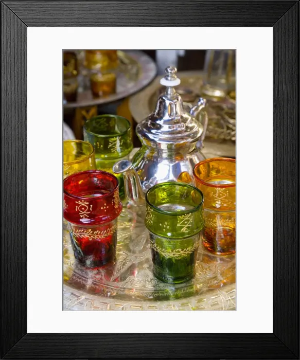 Framed Print : Moroccan silver teapot & glasses, The Souq, Marrakech, Morocco Framed Print : Moroccan silver teapot & glasses, The Souq, Marrakech, Morocco