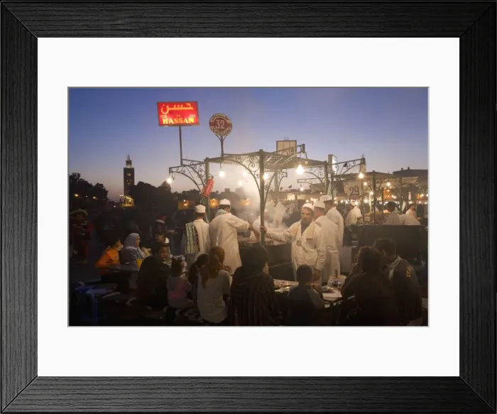 Framed Print : Outdoor food stalls in Djemaa el-Fna, Marrakech, Morocco Framed Print : Outdoor food stalls in Djemaa el-Fna, Marrakech, Morocco