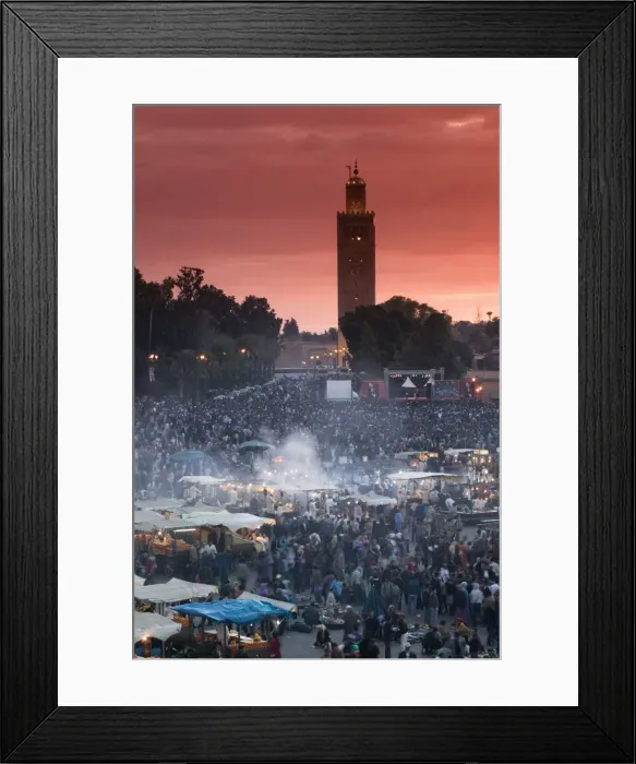 Framed Print : Food Stalls & Koutoubia Mosque Framed Print : Food Stalls & Koutoubia Mosque