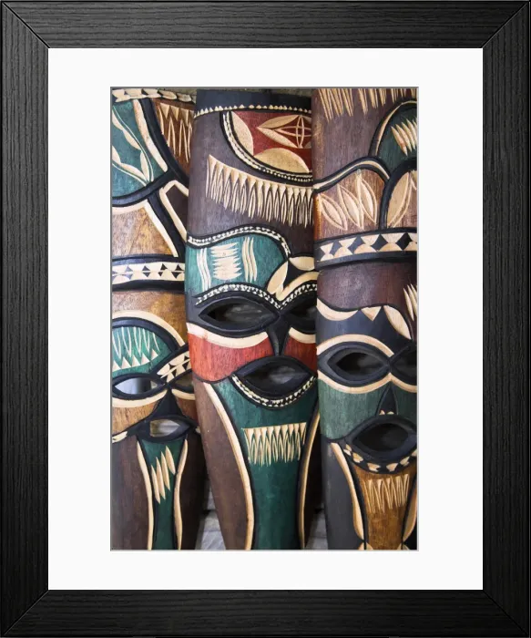 Framed Print : Masks for sale in the handicrafts market at Okahandja, Namibia Framed Print : Masks for sale in the handicrafts market at Okahandja, Namibia