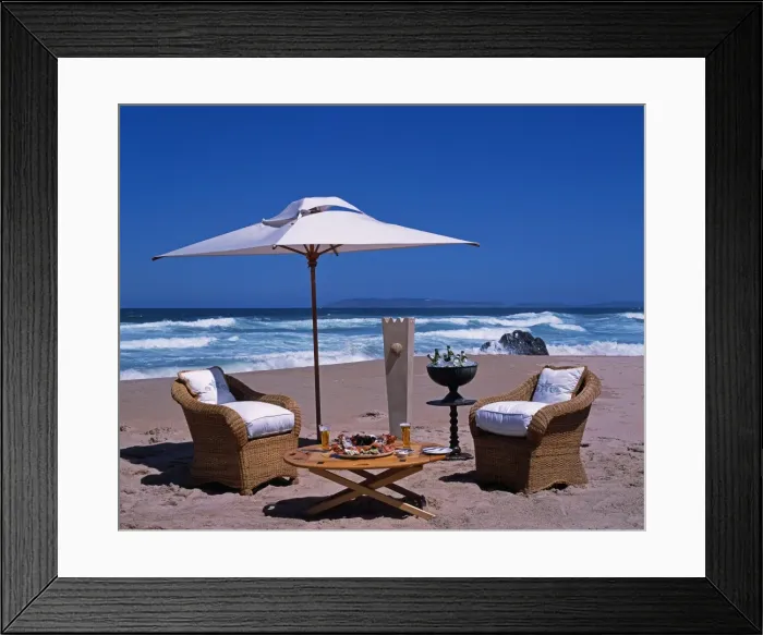 Framed Print : Lunch set up on Keurboom Beach for guests at The Plettenberg Framed Print : Lunch set up on Keurboom Beach for guests at The Plettenberg