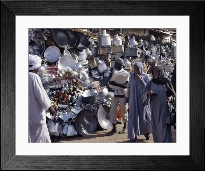 Framed Print : Women shopping in the market at Omdurman where a large Framed Print : Women shopping in the market at Omdurman where a large