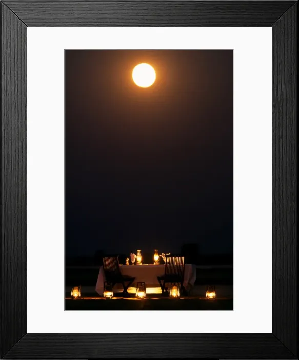 Framed Print : Moonlit dinner on an island in the middle of the Zambezi River Framed Print : Moonlit dinner on an island in the middle of the Zambezi River