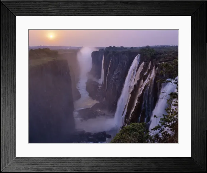 Framed Print : Sunset over the magnificent Victoria Falls Framed Print : Sunset over the magnificent Victoria Falls
