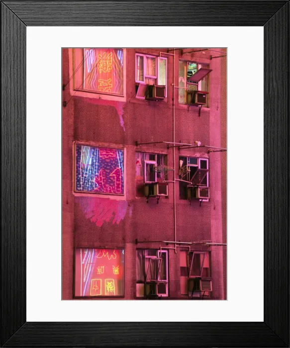Framed Print : The neon lights of Kowloon reflected in the windows Framed Print : The neon lights of Kowloon reflected in the windows