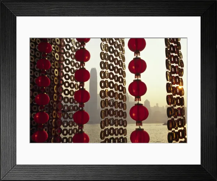 Framed Print : A curtain of Chinese New Year decorations frame a view Framed Print : A curtain of Chinese New Year decorations frame a view