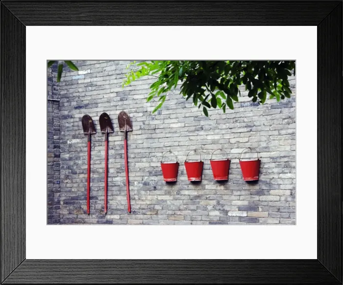 Framed Print : Fire prevention sand buckets at the historic Governor s Framed Print : Fire prevention sand buckets at the historic Governor s