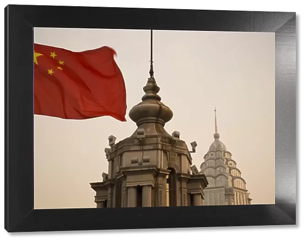 China, Shanghai, The Bund, Chinese flag