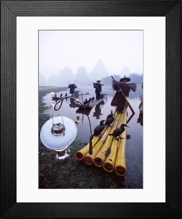 Framed Print : Cormorant Fisherman on Bamboo Rafts Framed Print : Cormorant Fisherman on Bamboo Rafts