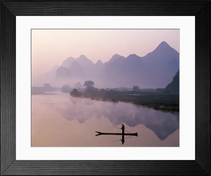 Framed Print : Li River & Limestone Mountains & River